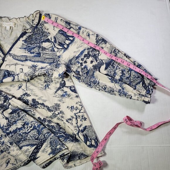 Weekend By Suzanne Betro Cotton Blue/White Long Sleeve Printed Tunic Top Size L - Picture 5 of 10